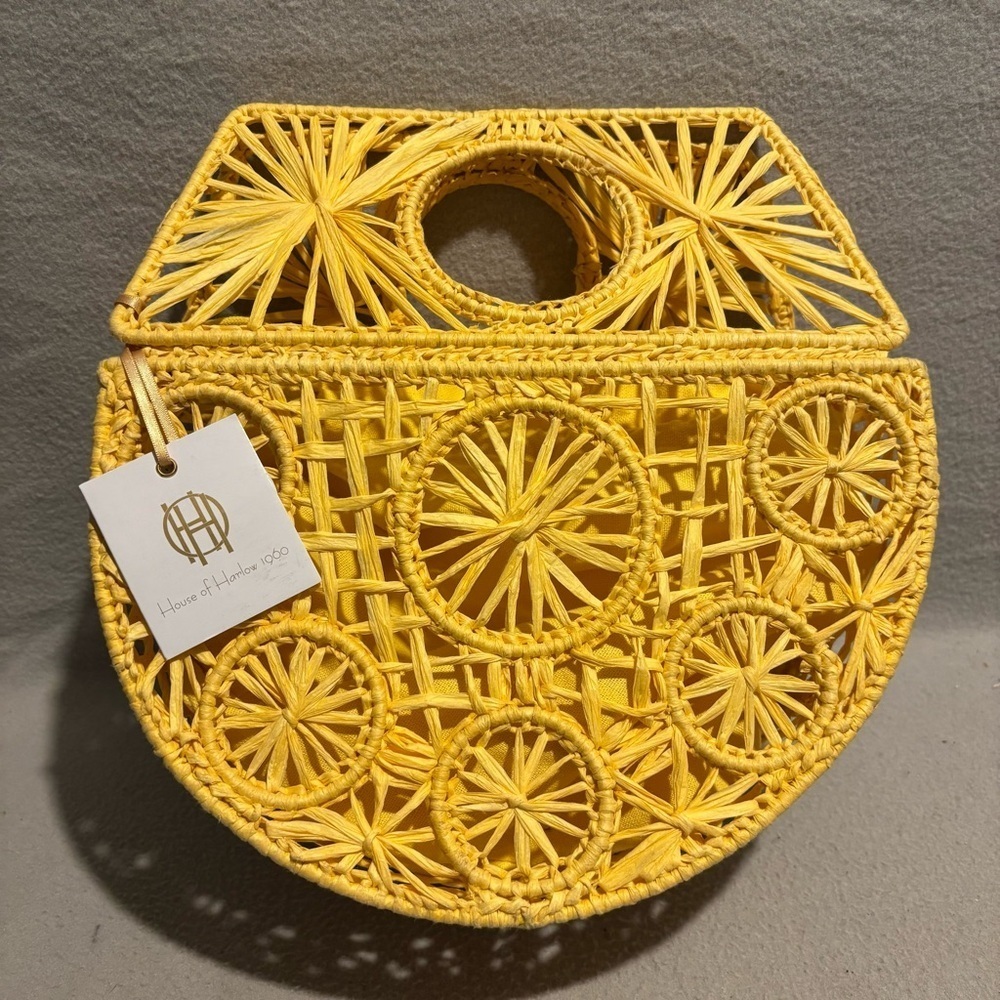 NEW House of Harlow Handwoven Hand Bag Purse Raffia Yellow Gold Vacation Resort